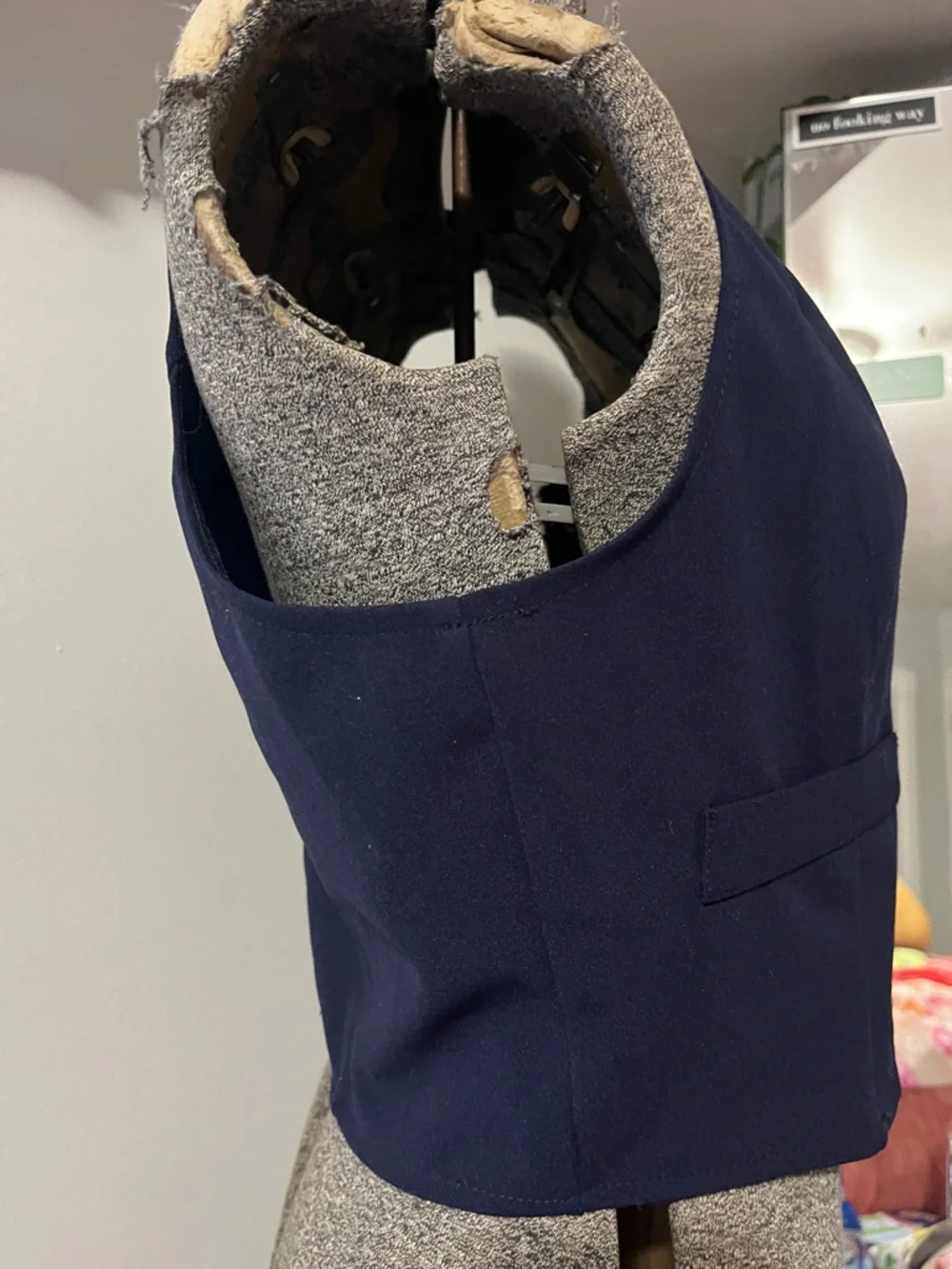 Navy V-Neck Button Front Vest - Picture 2 of 5